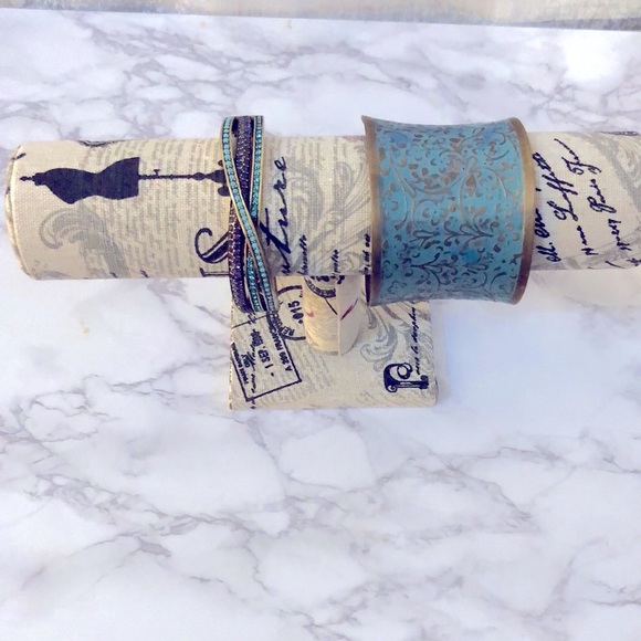 Bracelet bundle brass bracelets Aqua & purple stone detail aqua brass cuff - Picture 2 of 6